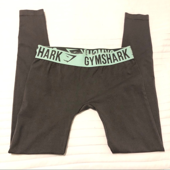 GYMSHARK Fit Leggings charcoal/teal waistband
